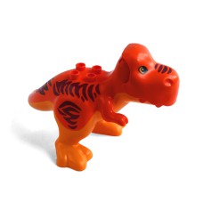 Duplo tyranosaurus rex s tmavočervenými pruhy a jasně světleoranžovým břichem